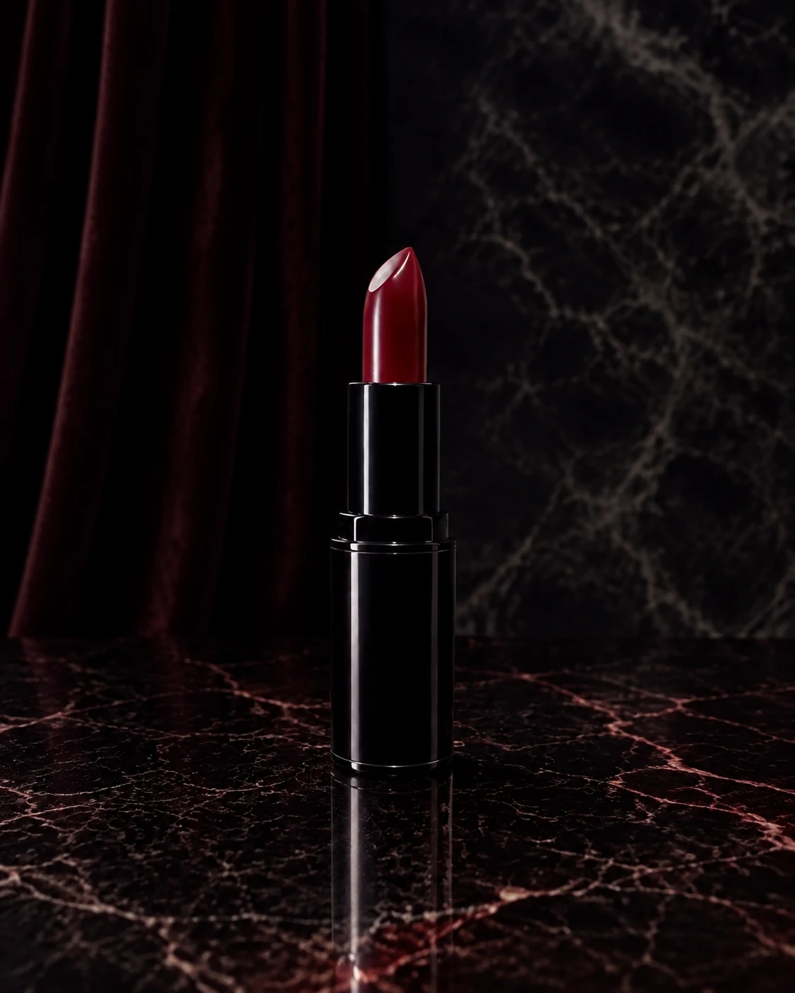 Obsidian Bloom black-cherry lipstick in KINETIK brand work